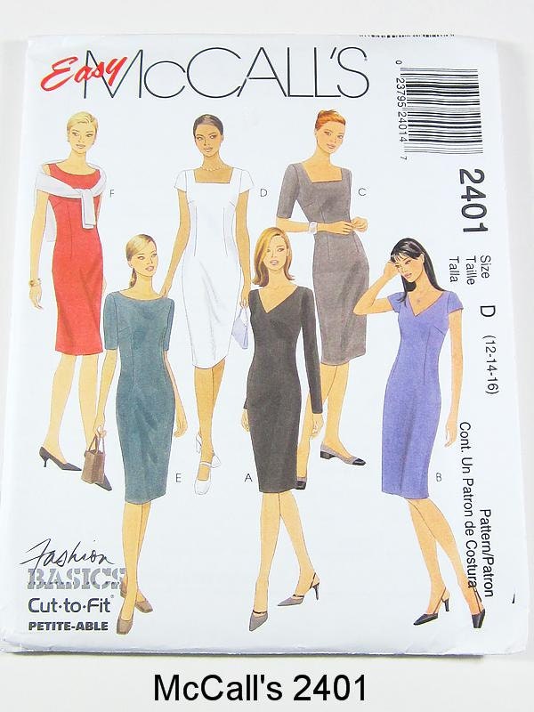 McCalls 90s Dress Pattern 2401 - Misses' Sheath Dress in 6 Variations - Size 12/14/16