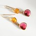 25% Off Earring Sale - Gold Earrings -  Orangle Fuchsia Glass Earrings - Cute Gold Earrings - Dainty earrings