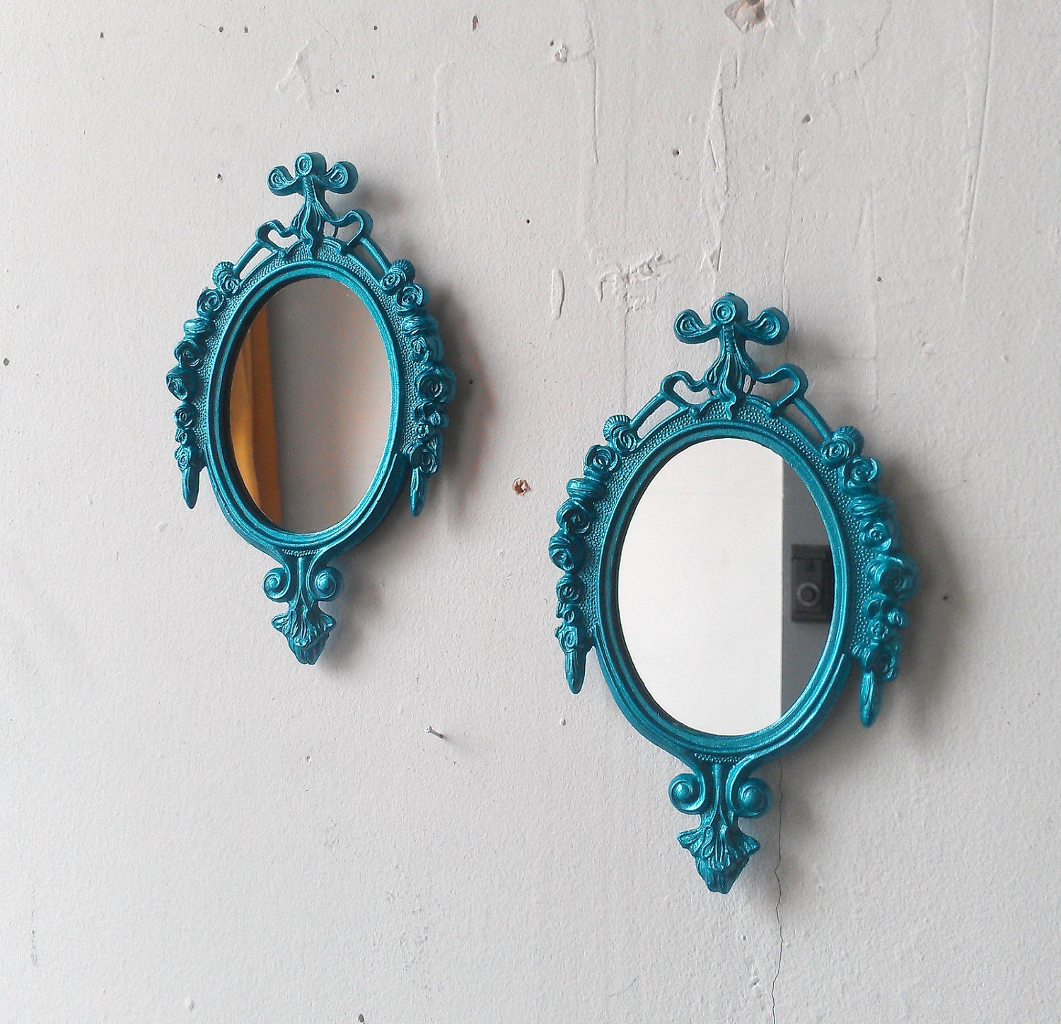 Ornate Mirror Set of Two in Matching Vintage Frames - Shimmering Aqua
