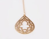 Long Lace Teardrop Necklace - Gold Burst - 30 inch