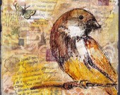 Original mixed media collage on wooden panel 5" x 10"