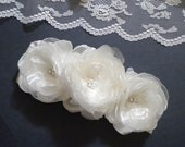 Bridal Sash Chiffon and Lace Flowers In Light Ivory - Handmade Wedding