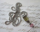 SALE - handmade necklace - 'HEART' - sterling silver bezel, crystal, vintage paper, resin
