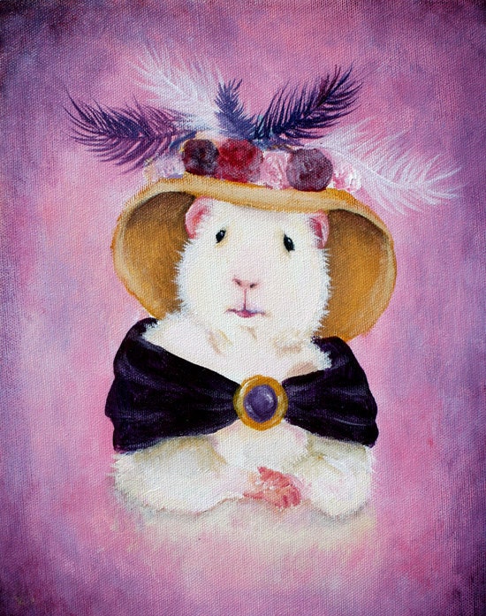 Beatrice Buttercream Victorian Guinea Pig Portrait Print 5 x 7