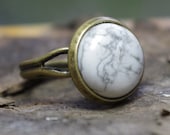 White Howlite Cabochon Antique Bronze Adjustable Ring