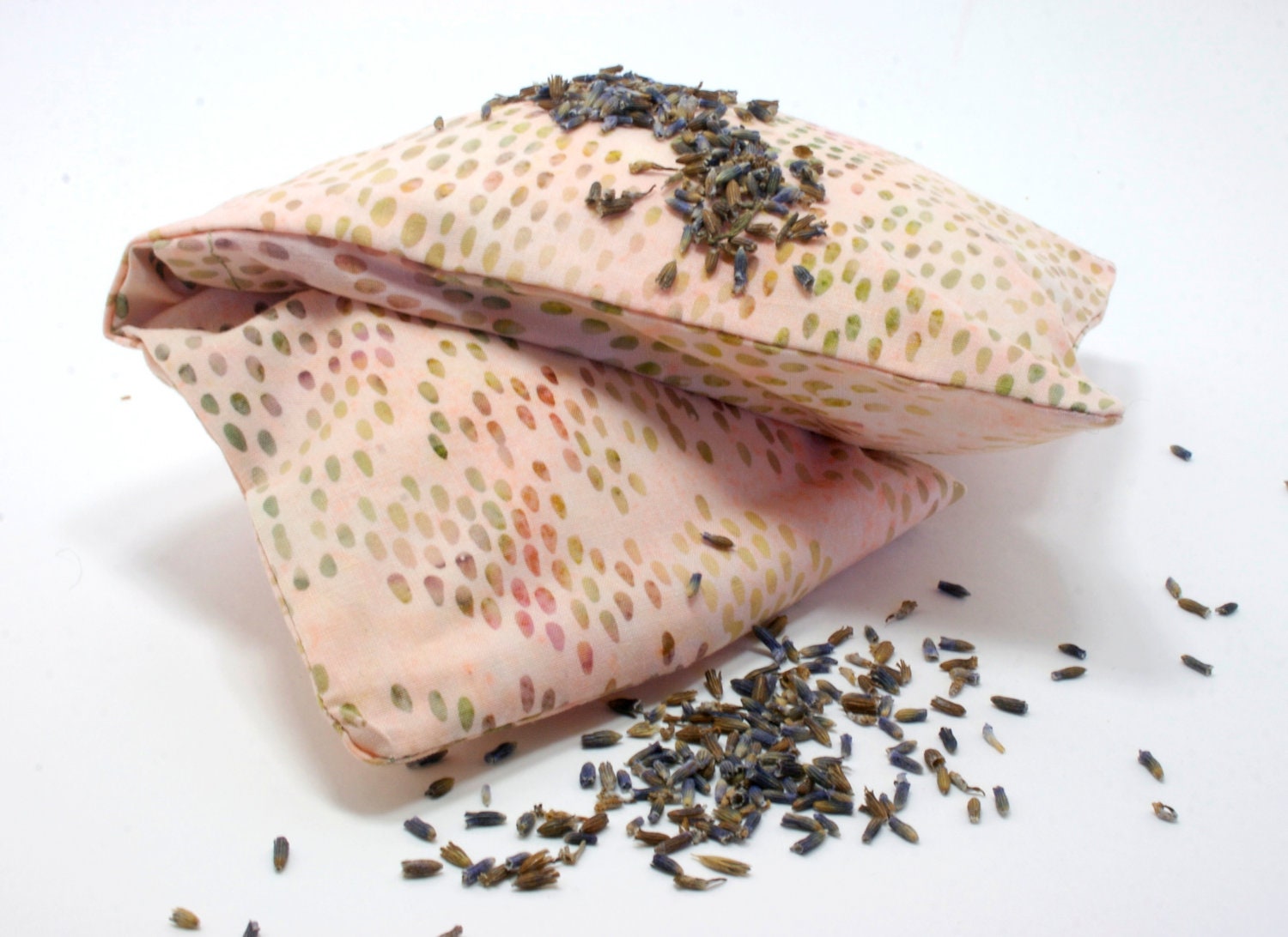 Yoga Eye Pillow - Organic Lavender, Chamomile, Rosemary -  spa, travel, birthday, bachlorette - spotted pink cotton, washable slip cover