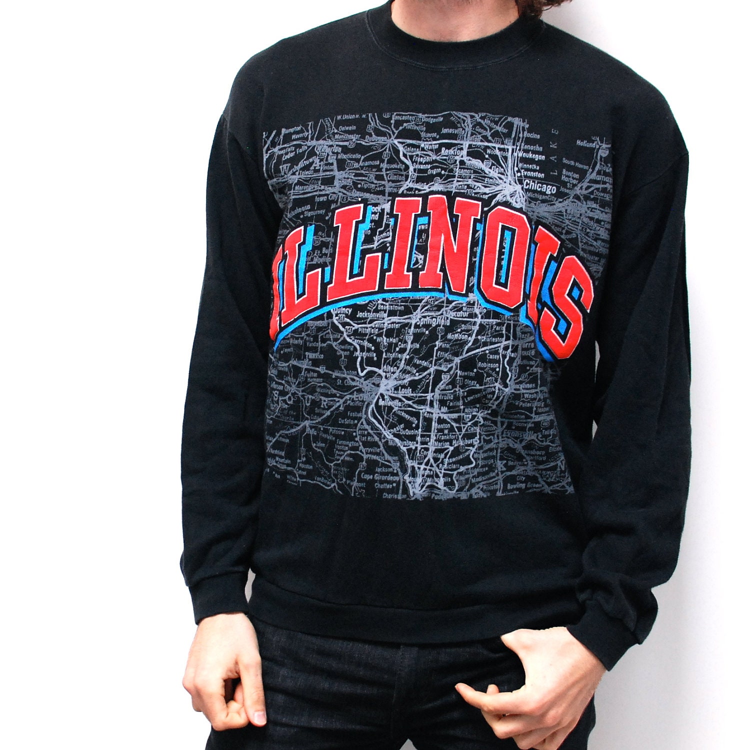 ILLINOIS state map 80s sweatshirt made in usa