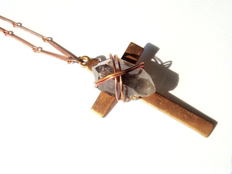 Black and White Crystal Point Cross Necklace