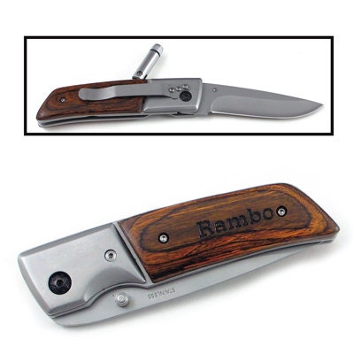 Laser Engraved Rosewood LED Hunting / Pocket Knife -- Personalized -- These Make Great Groomsmen Gifts, Fathers Day, Graduations, etc...