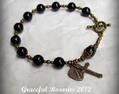 Rosary Bracelet for Men with Black Onyx  gemstones Bronze Catholic cross miraculous medal