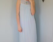 70s blue chiffon nightgown baby blue ice blue lingerie size medium 60s