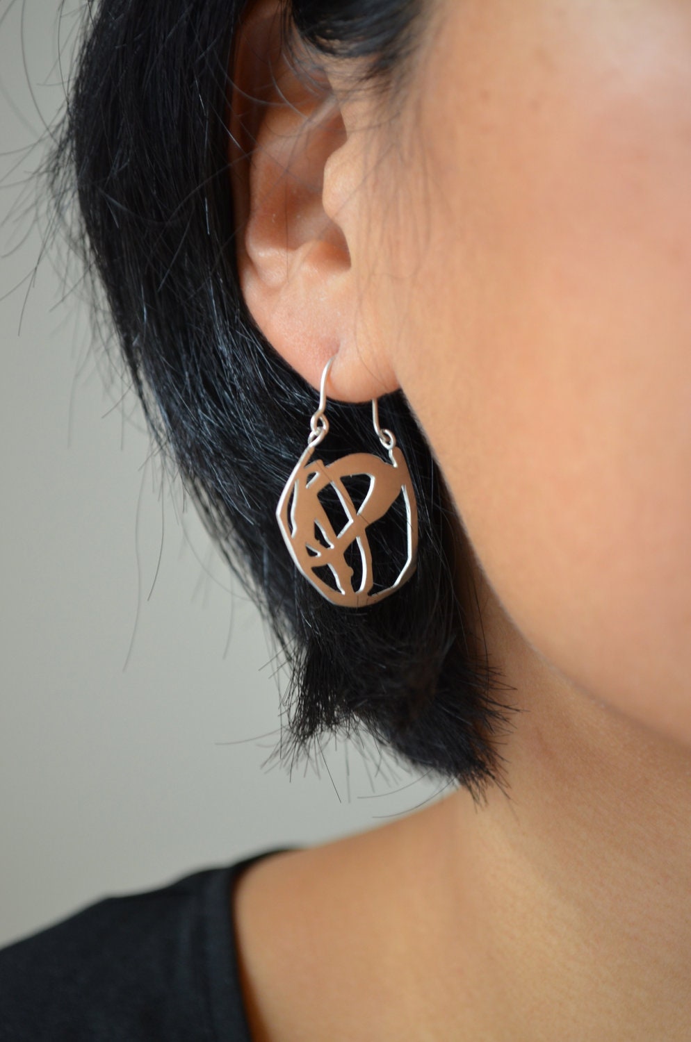Abstract drawing silver earrings