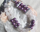 Rose Quartz Heart & Purple Shell Pearl Gemstone Crystal Bracelet - "Belle Amour"