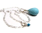 Turquoise Pendant Aqua Opaque Sterling Silver Wire Wrapped Wedding Jewelry