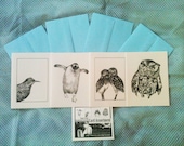 Bird series: set of 4 cards with envelopes (Size A2)