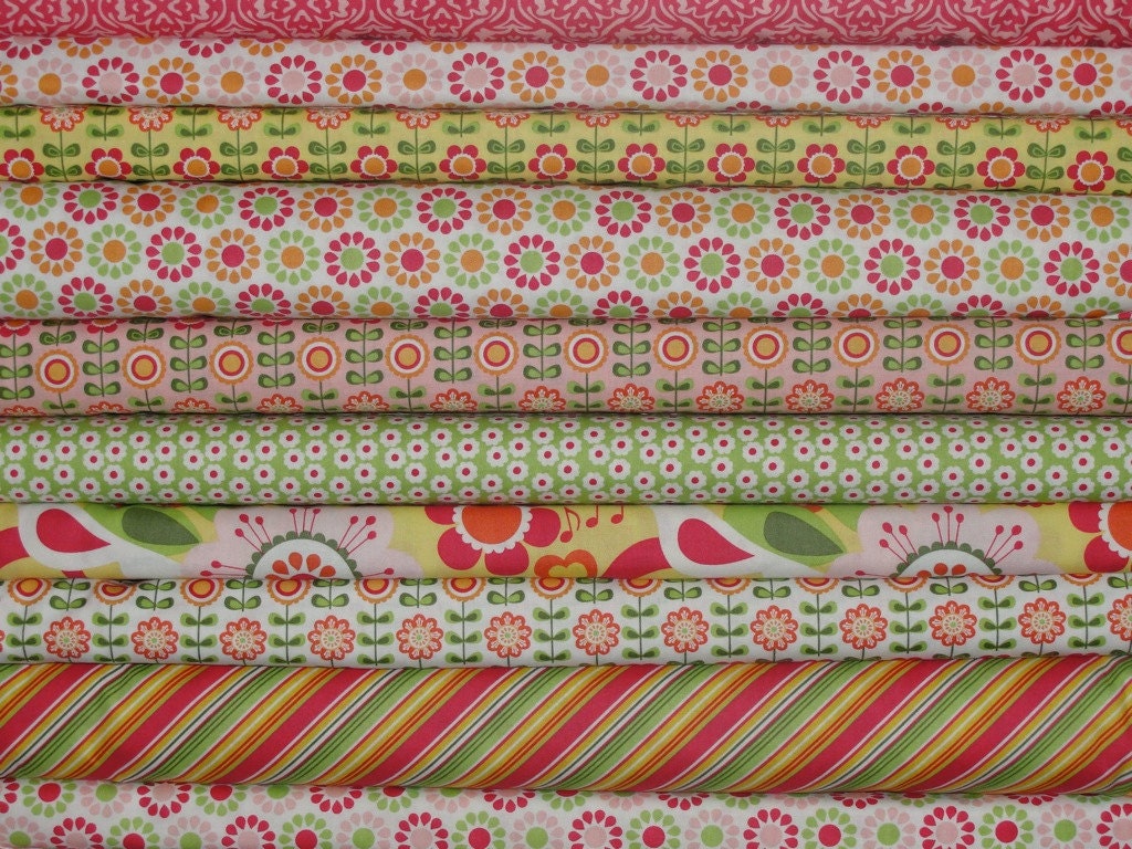 Riley Blake Fabric, Summer Song by My Mind's Eye, Half Yard Bundle, 5 Yards Total