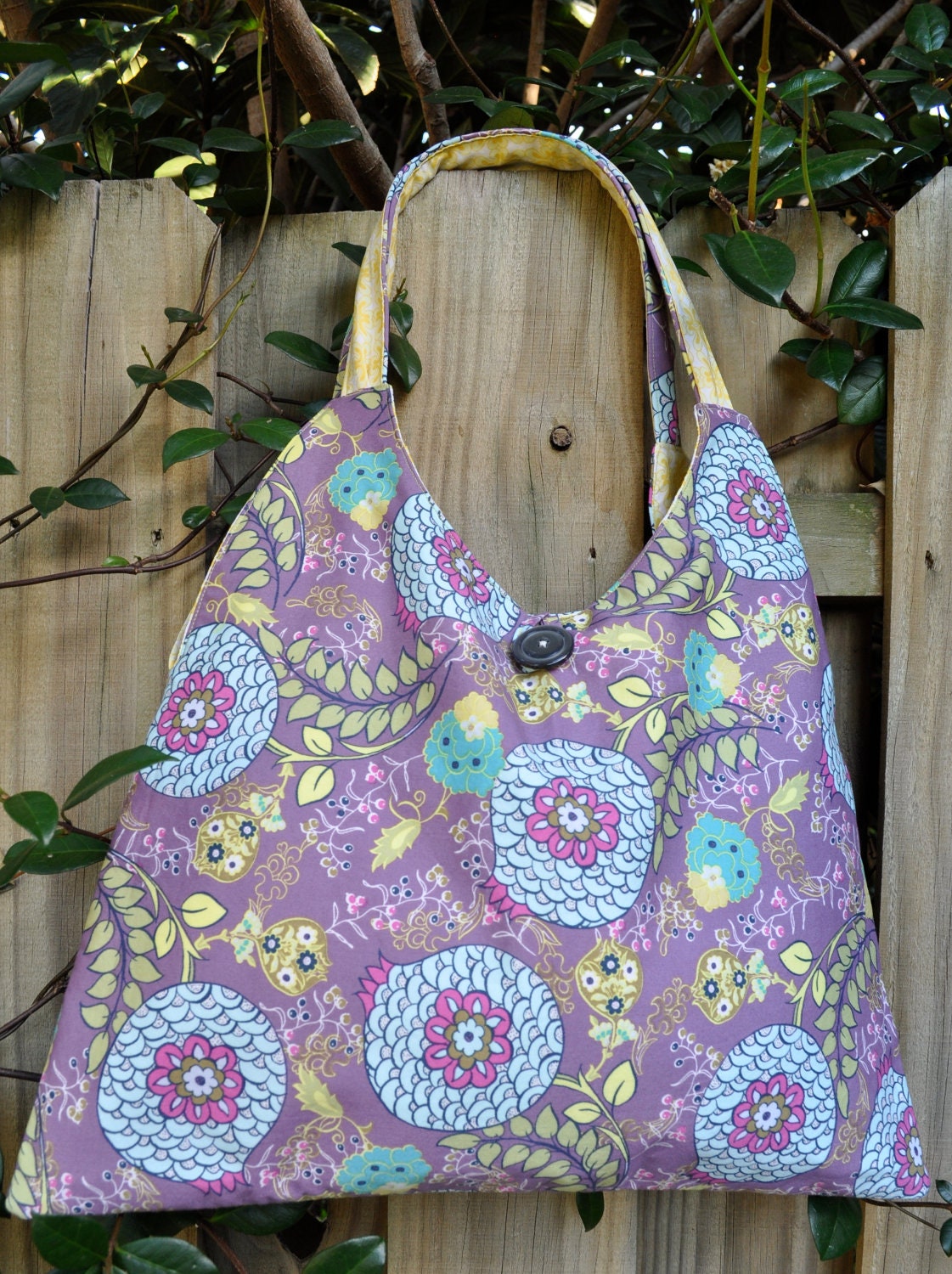 Purple and Yellow Hobo Style Handbag