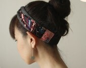 Stretchy Jersey Ring Knot headband Turban paisley on Black and Gray jersey