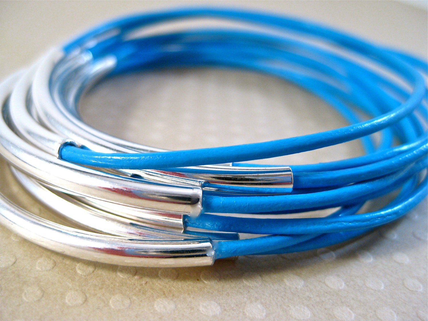 Olympian Blue Leather Bangles Set of 10 Stacking Leather Olympics 2012 Bracelets Amy Fine Design
