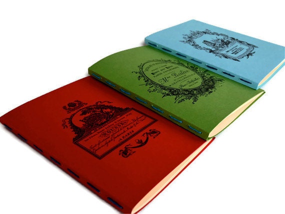 Notebooks  Jotters   Journals   Hand Stitched   Set of Three  French Antique Design