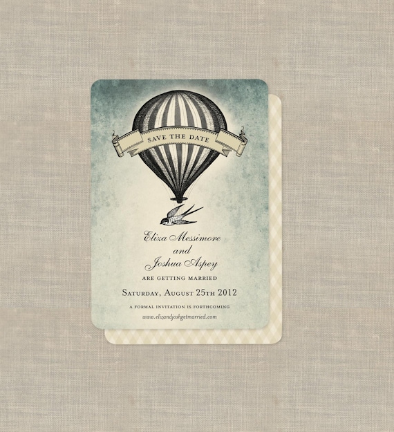 Vintage Hot Air Balloon Save the Dates or Vintage Wedding Invitations -  Set of 100