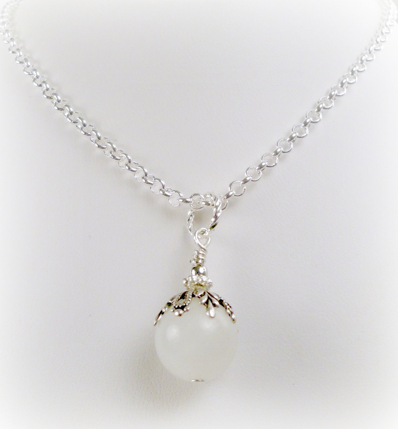 Snow White Necklace Victorian Silver and White Necklace Smooth White Quartz Pendant Necklace Antique Silver Filigree Necklace