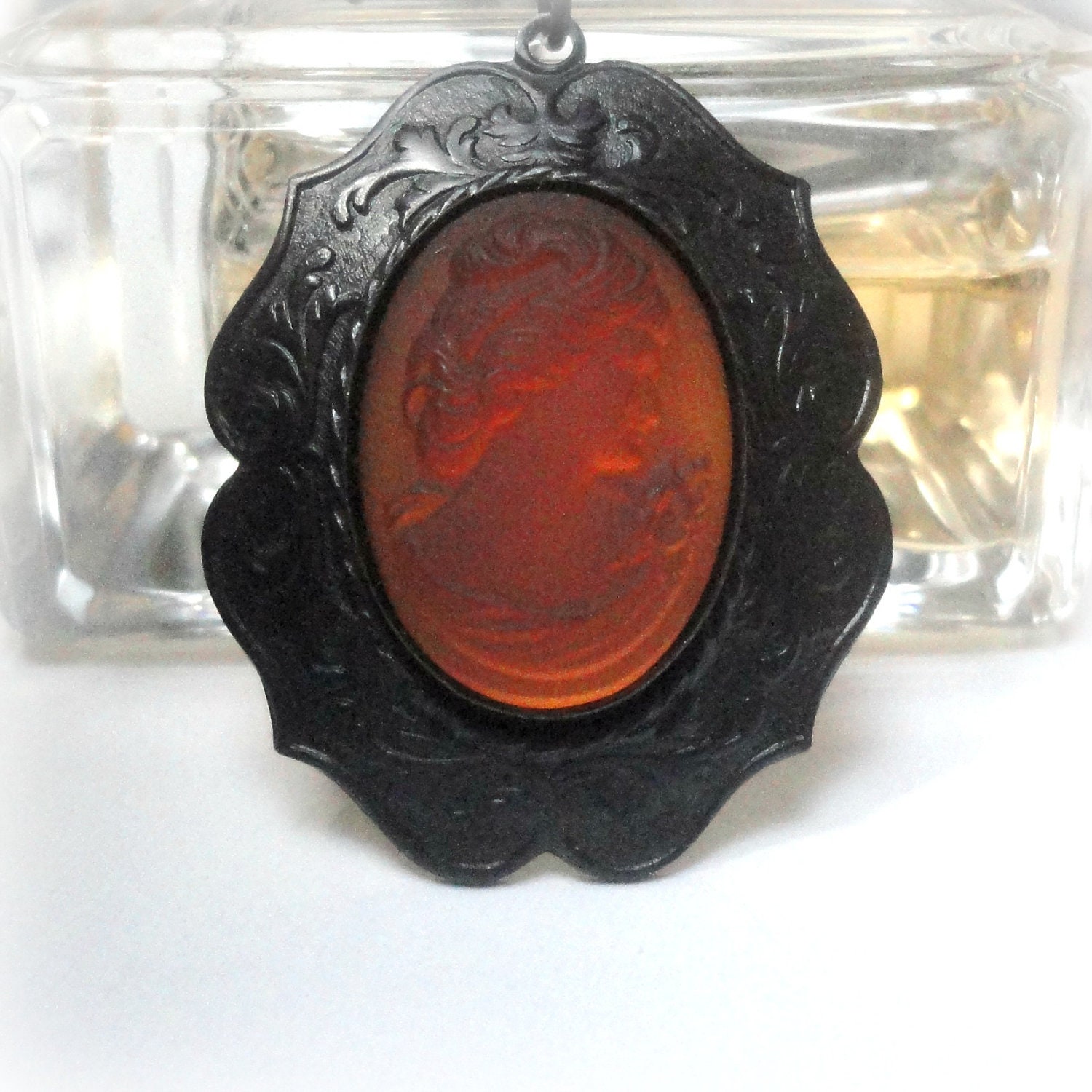 Victorian Gothic Jewelry Cameo Pendant Necklace Statement Necklace Jewelry Cameo Victorian Cameo Necklace - Amber