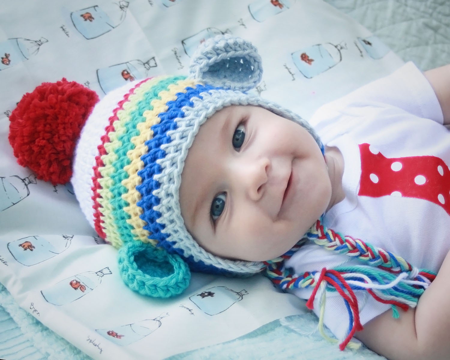 Striped Sock Monkey Hat -  Size 12-24 Months