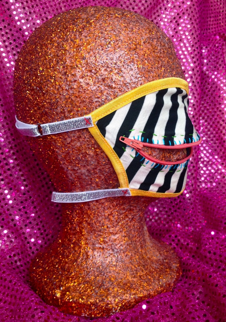 Sparkle Caution stripes zippered mask