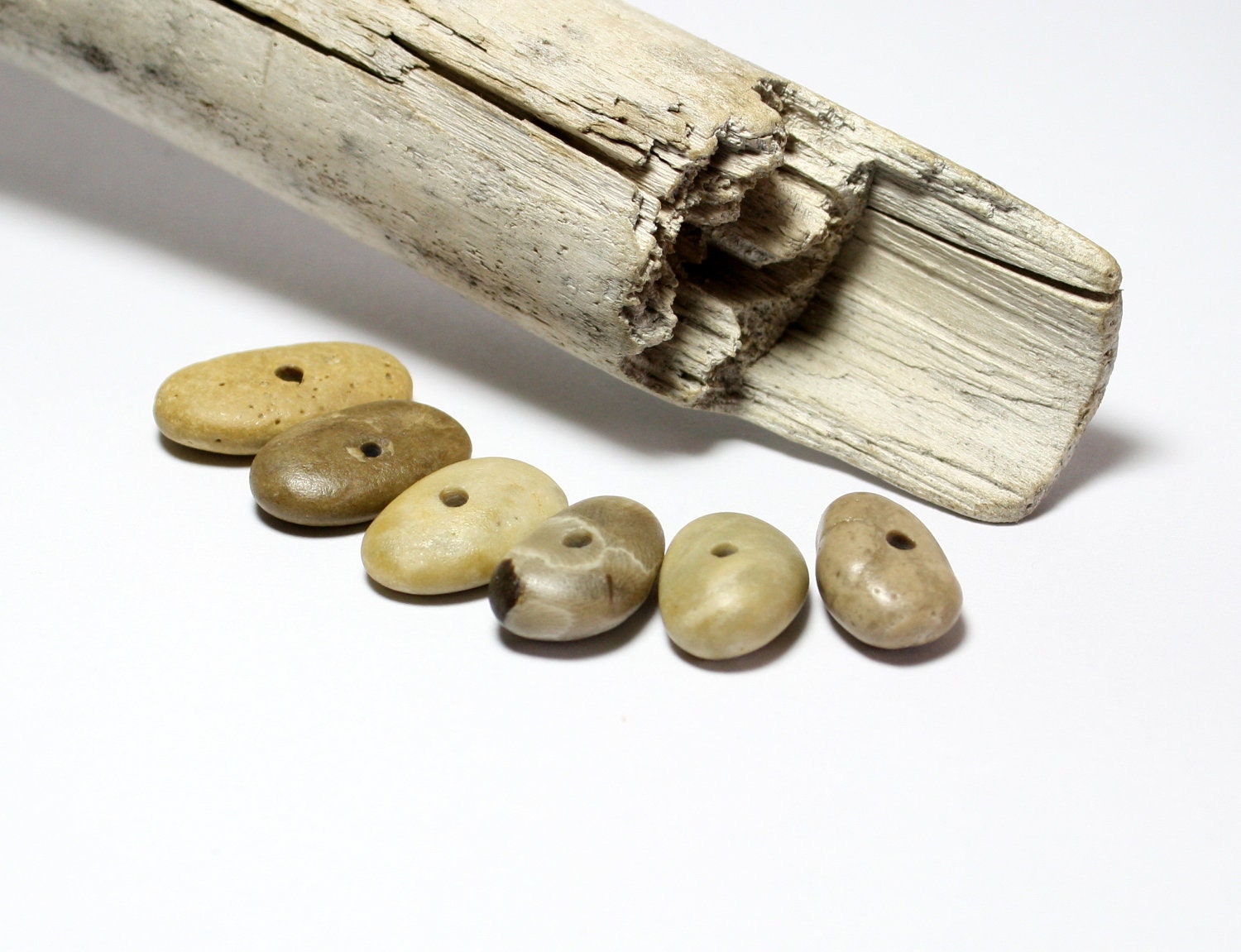 Natural Stones Pebbles- Drilled Beach Toggles- Petoskey, Petosky Organic Jewellery- "CreamyII" by Allybeans