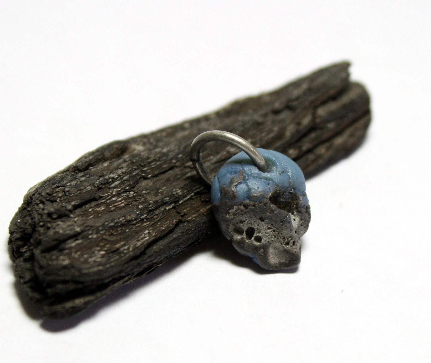 Seaglass Jewelry Supplies- Drilled Blue Slag Glass Focal Bead- Slide On Necklace Pendant- "Rustic" by Allybeans