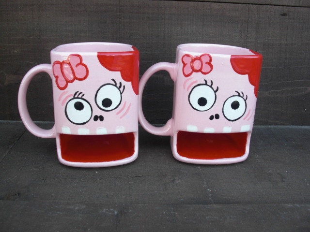 Nom Nom Nom BRAINS - Whimsical Zombie Ceramic Cookies and Milk Dunk Mug -  Lady Zombie - Made to Order