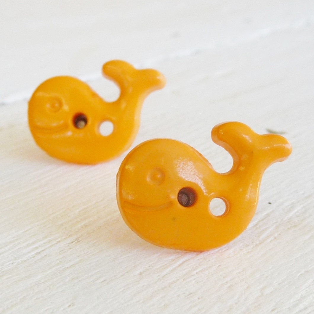 Orange Whale Studs on Titanium Posts for Sensitive Ears, Nickel Free Earrings for Girls, Hypoallergenic Kids Earrings- Cute as a Button