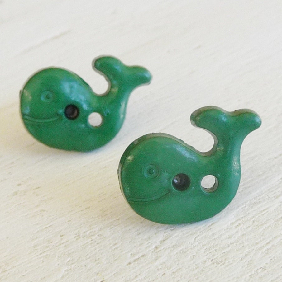 Green Whale Studs on Titanium Posts for Sensitive Ears, Nickel Free Earrings for Girls, Hypoallergenic Kids Earrings- Cute as a Button