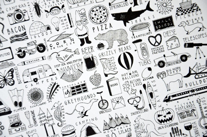 Things That Are Awesome - 18x24 Ink Illustration