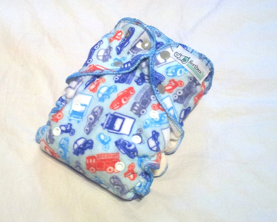 Ready to Ship, One Size Fitted Diaper, Beep Beep on Cotton Velour with Bamboo Velour Inner