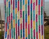 Raspberry Stripes Modern Twin Bed Quilt