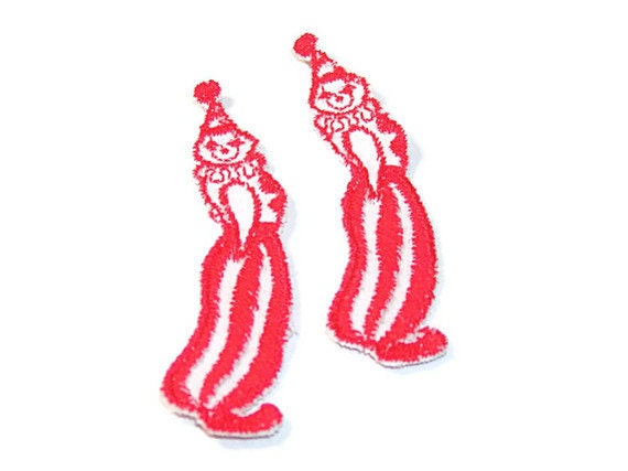 Carnival Clown, Circus Clown, Clown Appliques, Red and White, Embroidered Applique, Red, White, Patch, Lot of 12, Standing Clown, Sew On