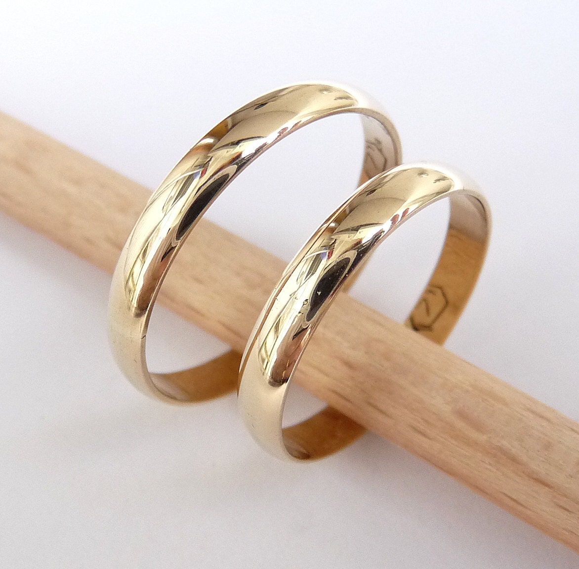Gold wedding bands set women men wedding band classic rings 3mm wide
