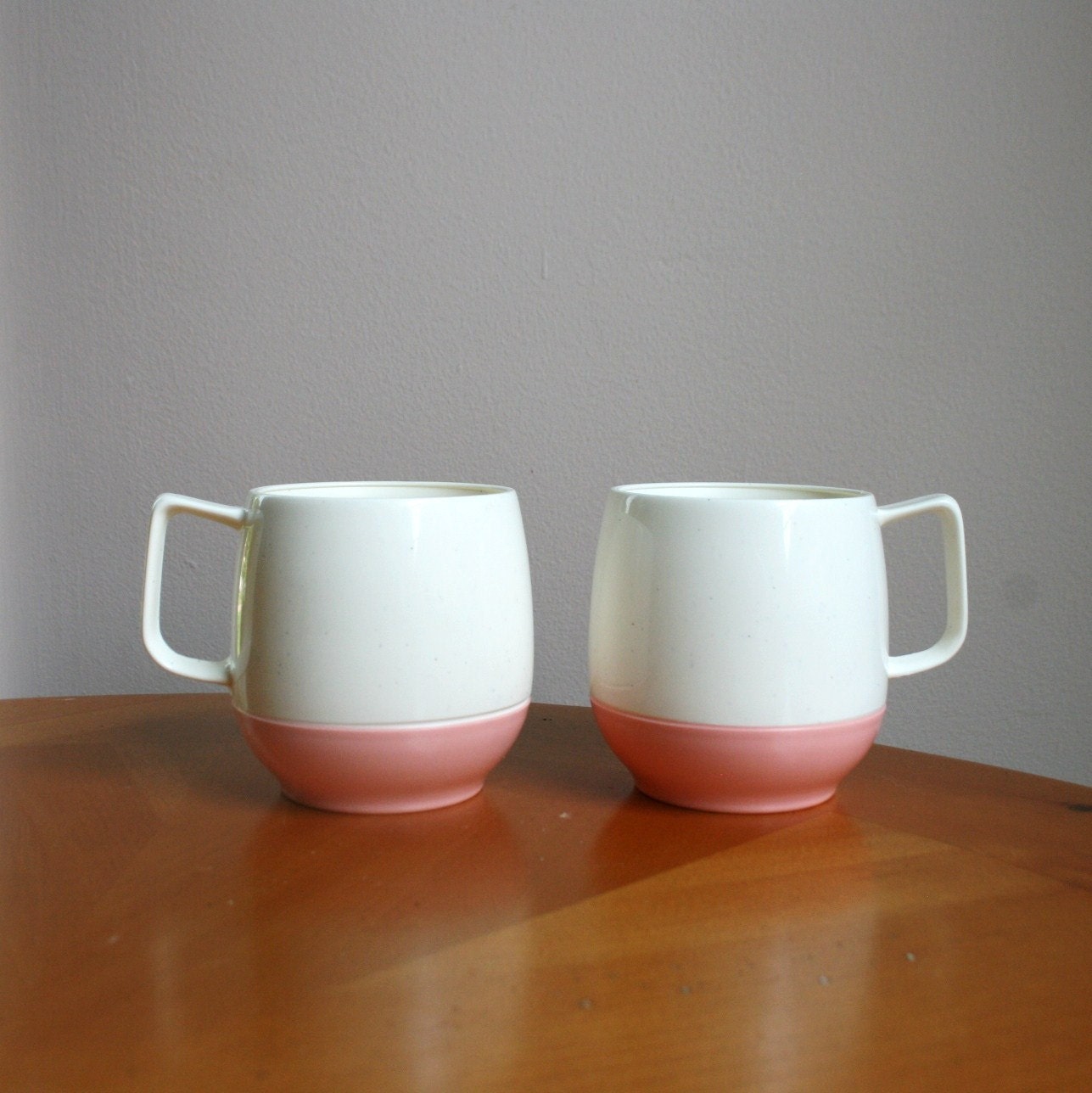 Vintage Pair of Pink and White Vacron Insulated Mugs