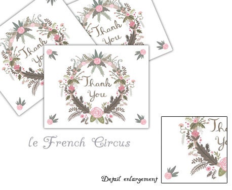 16  Thank You POSTCARDS - Flower Wreath