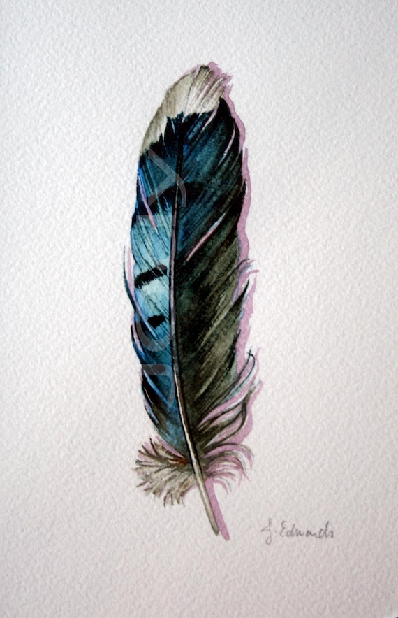 Blue Jay Feather - Nightly Study 416 - Original Watercolour
