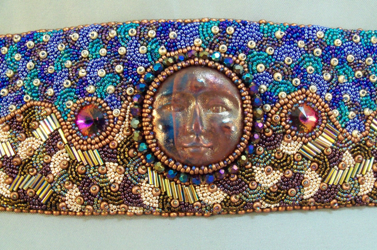 Moonrise Bead Embroidered Cuff Bracelet EBWC - beadn4fun