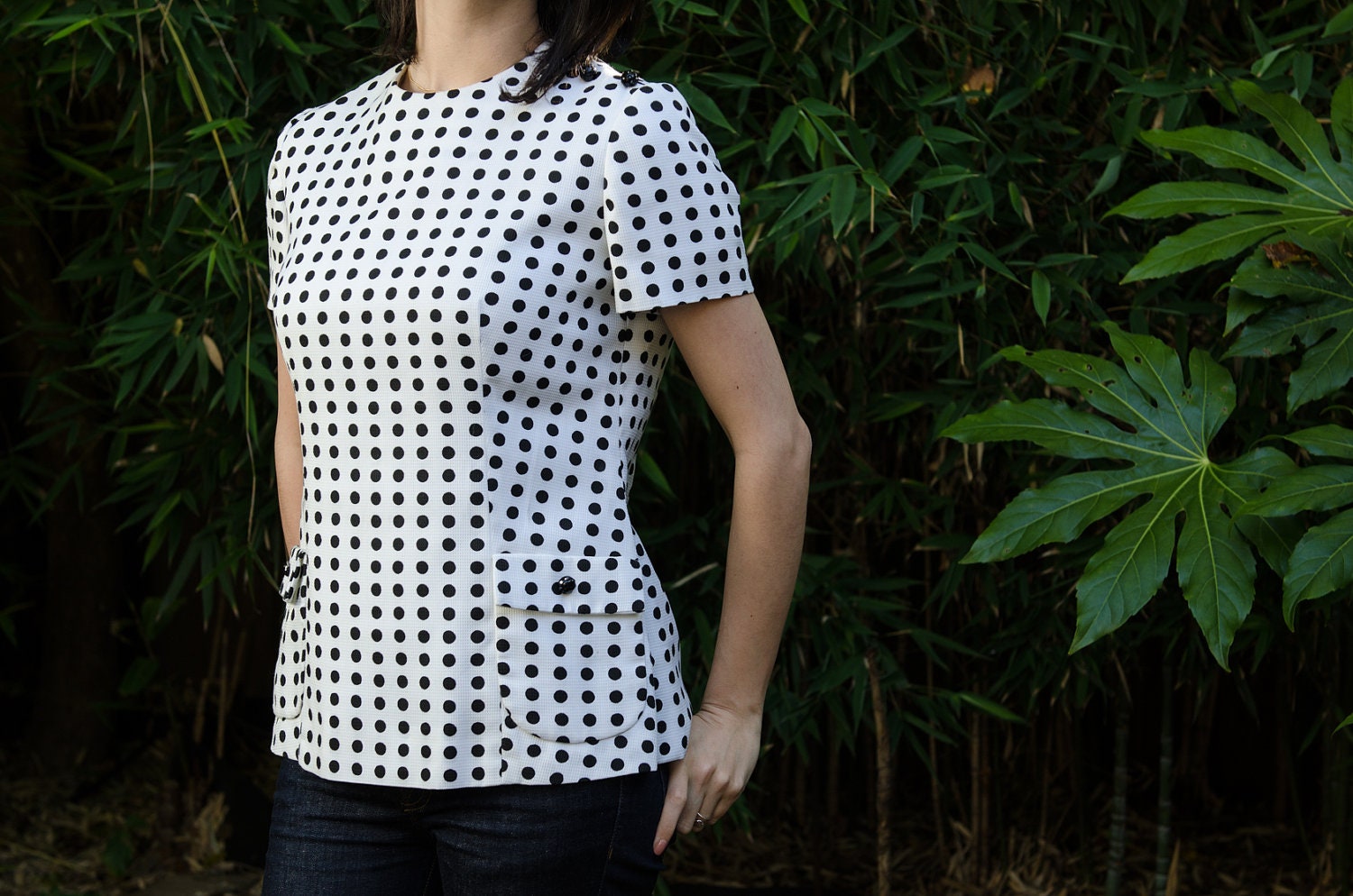 vintage rona new york dolly polka dot zip up blouse m l