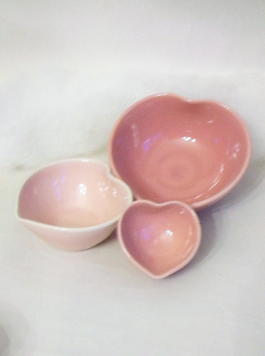 Heart Bowls - Set of 3, Nesting, Handmade, Shades of Pink - 4.5 in. - Made to Order - Valentine
