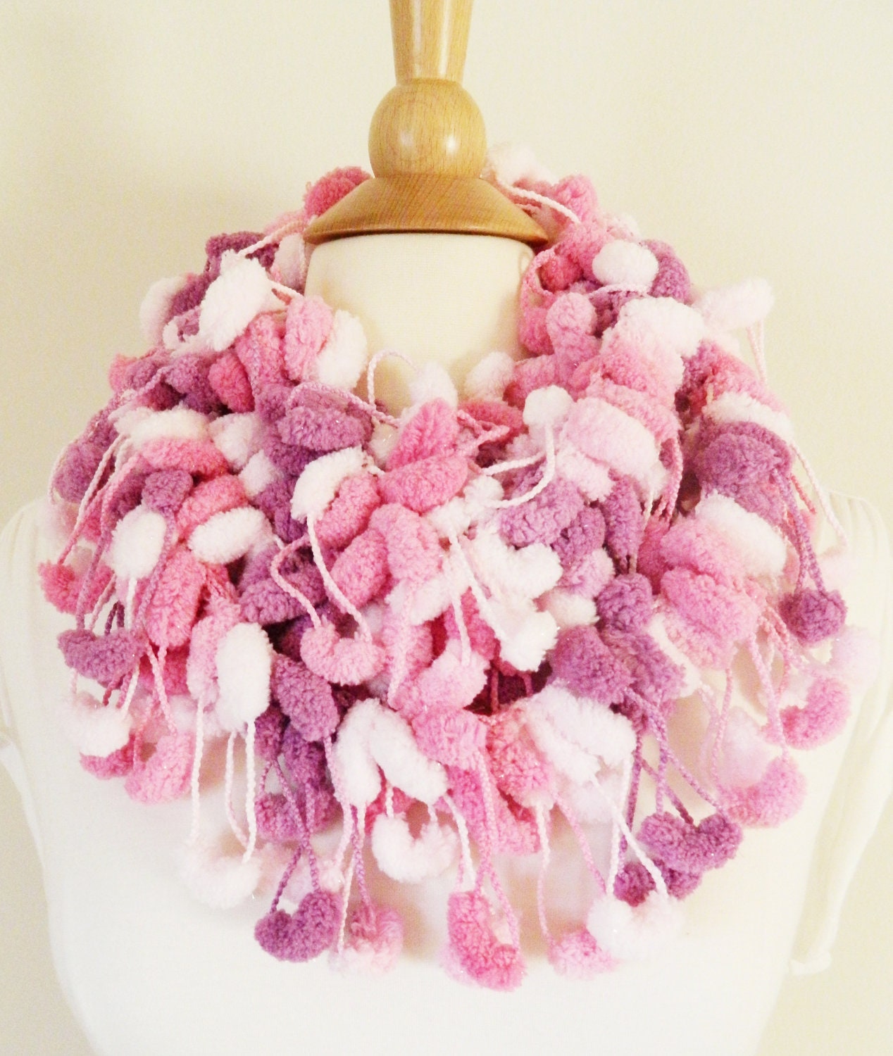Sale Pompom Scarf - Super Soft Fashion Scarf - Pink Purple White