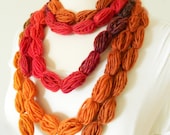 Pompom Scarf Crochet Lariat Necklace Neckwarmer Scarf - Pompom Puff Stitch Lariat - Orange Red Rust Black