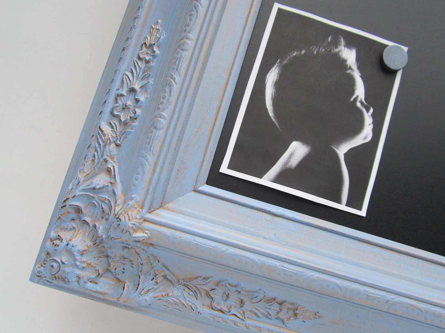 SHABBY CHIC NURSERY Shabby Chic Girls Room Wall Decor Chalkboard French Blue Baby Girl Nursery Decor 27" x23" New Mom Gift New Baby Gift