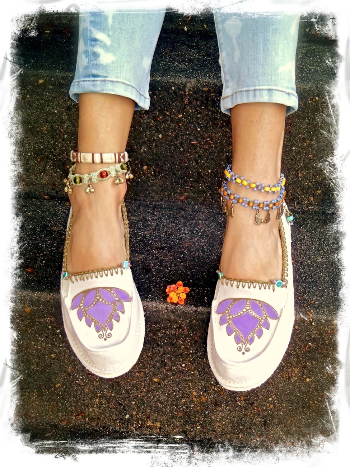 LOTUS Canvas SHOES Khaki Espadrilles linen shade Slip on shoe Flats Lotus Hand painted shoes Crochet womens shoes Beach Cotton slippers