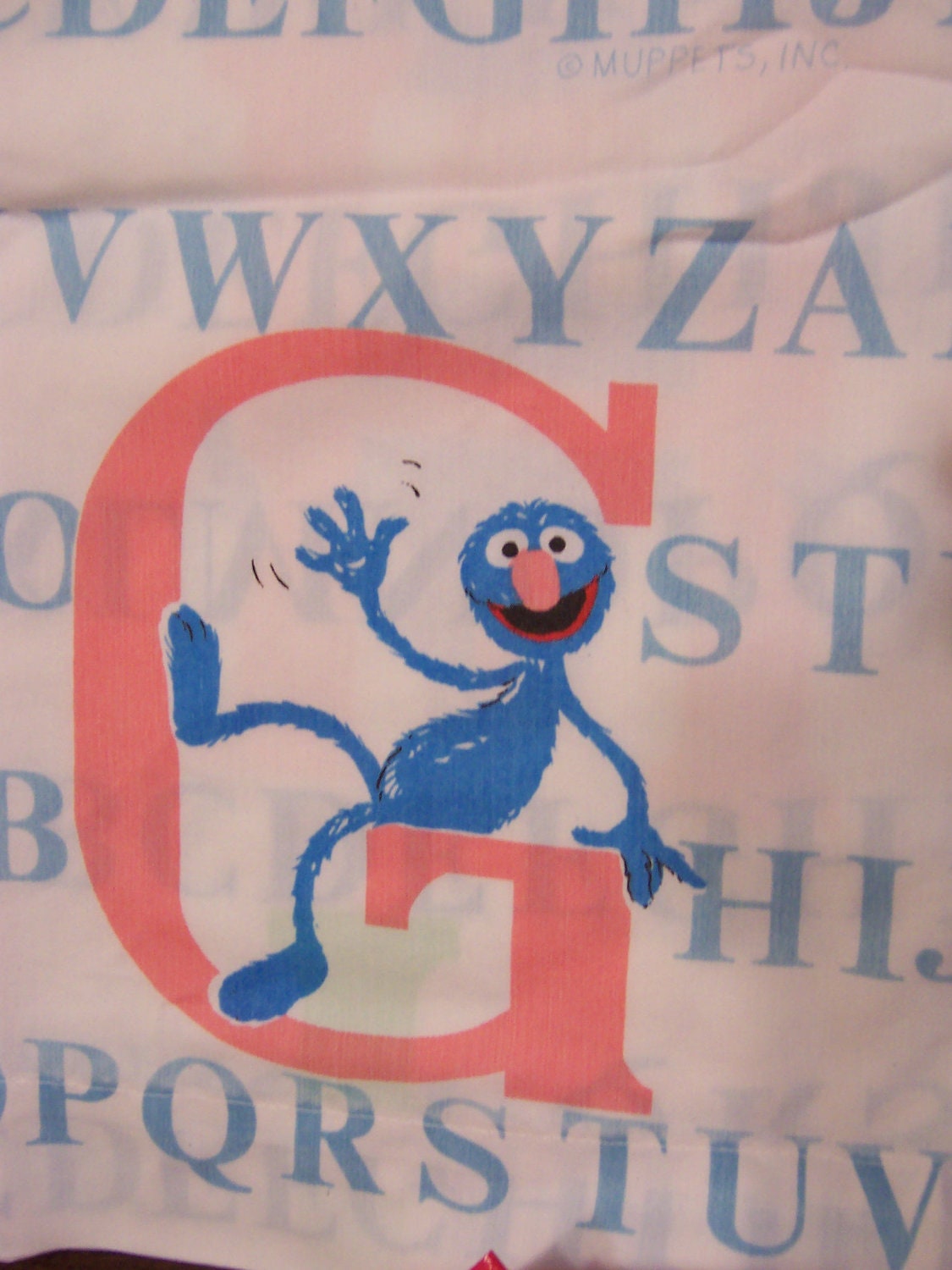 vintage ALPHABET Sesame Street Muppets twin size bedding SET 1: flat sheet, fitted sheet, pillow case